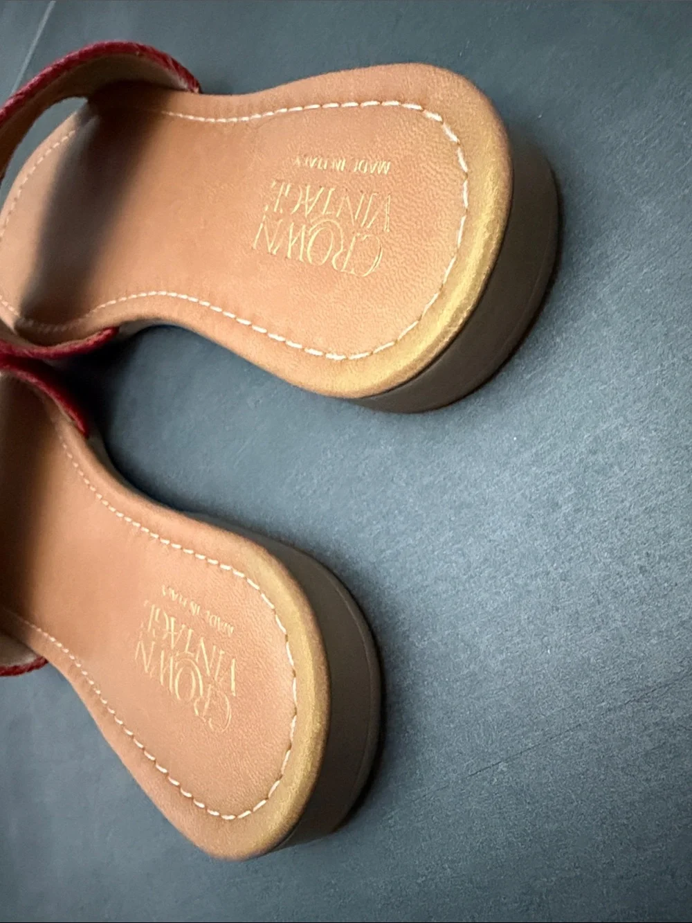 Crown Vintage Avera Red Braided Slide Sandals with Tan Footbed